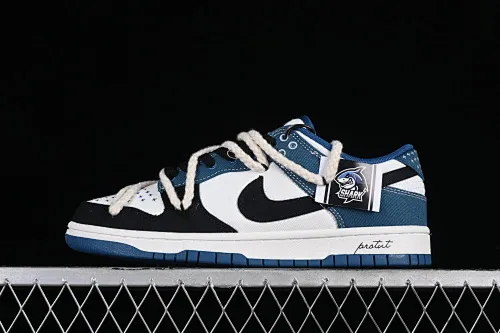 All categories Nk SB Dunk series Nk SB Dunk Low Low-top sneakers Nk Dunk Low Black and white blue High street style Protect the ocean Hemp rope deconstruction SB strap low-top casual sneakers DV0834-101